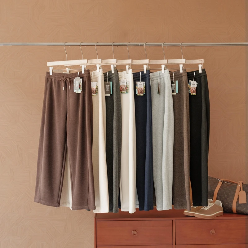 

Новые осенне-зимние толстые широкие брюки высокого качества, мужские вязаные брюки из мериносовой шерсти в корейском стиле, свободные теплые мягкие повседневные брюки