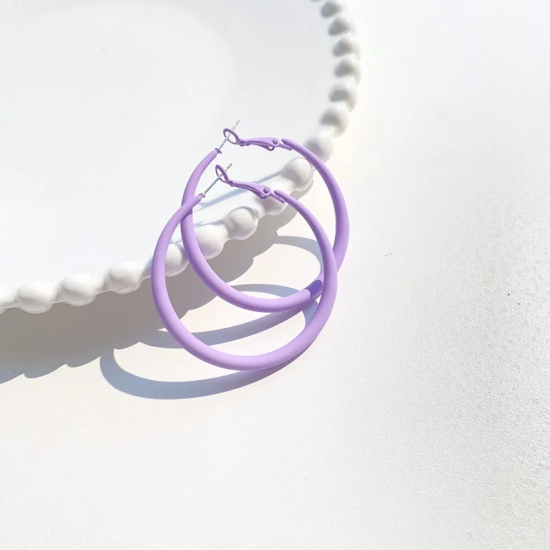 Light Purple Girl Earrings Sweet Minimalist Ins Indifferent Temperament Circular Earrings for Women Versatile Earhoop Jewelry