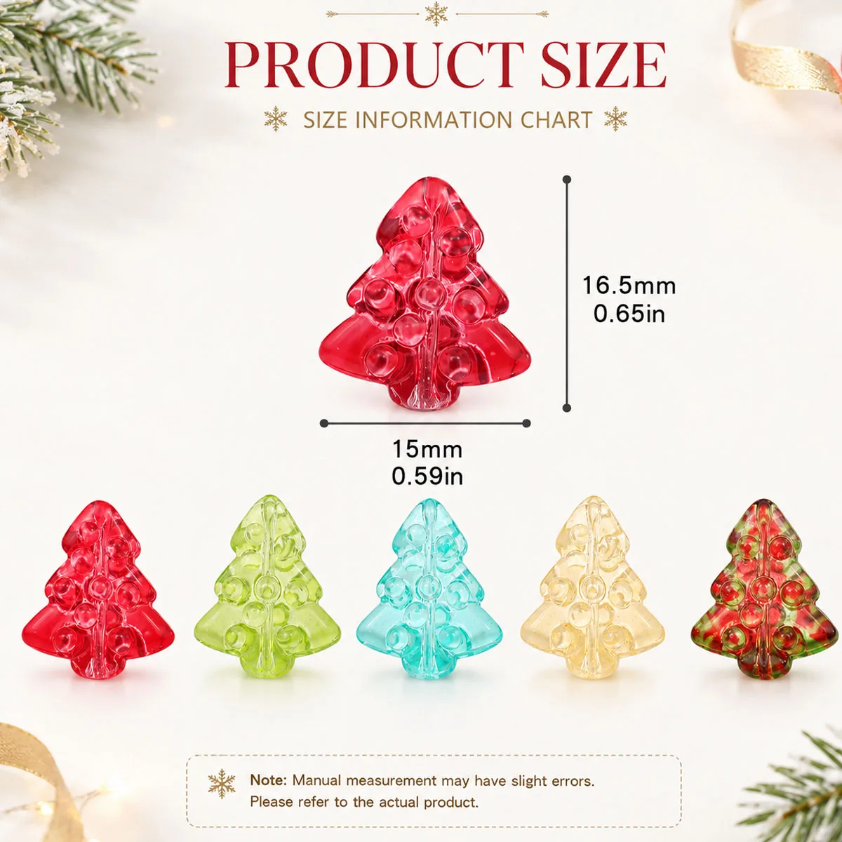 15*16.5mm 10pcs Glass Gold Powder Christmas Tree Color Mix Spacer Loose Beads For Jewelry Making DIY Bracelets Necklace Accessor