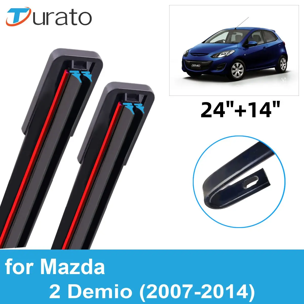 2PCS Car Wiper Blades for 2007-2014 Mazda 2 Demio Front Windscreen Windshield Double Rubber Car Accessories 2011 2012 2013 2014