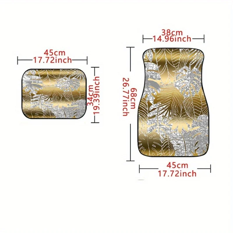 4pcs, Golden And Silvery Palm Leaf Pattern Car Floor Mats Keep Your Car Interior Clean And Stylish, Durable And Fashionable Inte
