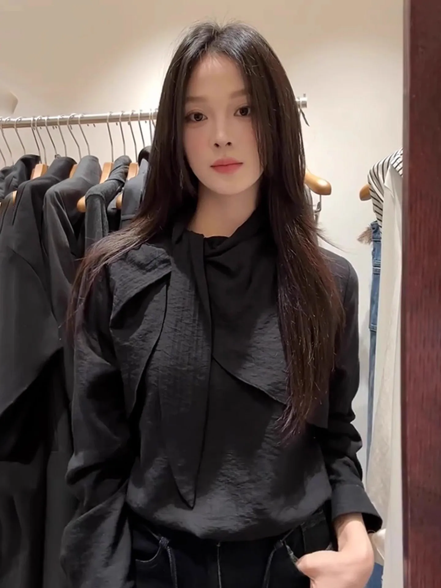 

Ele Anti-Aging Knot Long Sve повседневный свободный женский топ irt весна-осень новый утягивающий универсальный топ