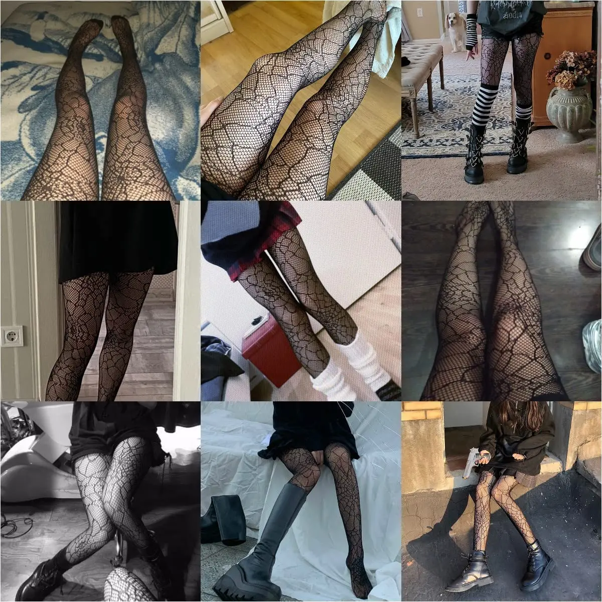 Gothic Black Fishnet Stockings Tights Women Sexy Nylon Sheer Pantyhose Lolita Hollow Spider Web Floral Lace Pantyhose Plus Size