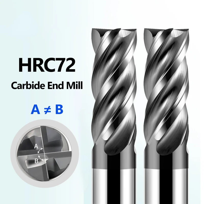 HRC72 CNC Carbide End Mill High Hardness Tungsten Cutter 4Flute Metal Steel Square Router Bit 6 8 12 1416 20Shank Machining Tool