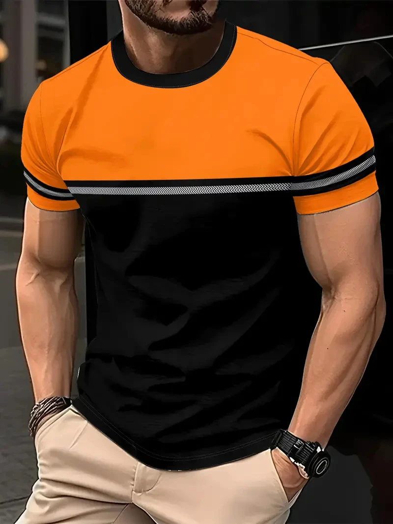 

Summer Fashion Stripe Print T-shirt Clothing Casual Men's Short sleeve T-shirt Oversized Man O-neck Short Sleeve T Shirt For Men