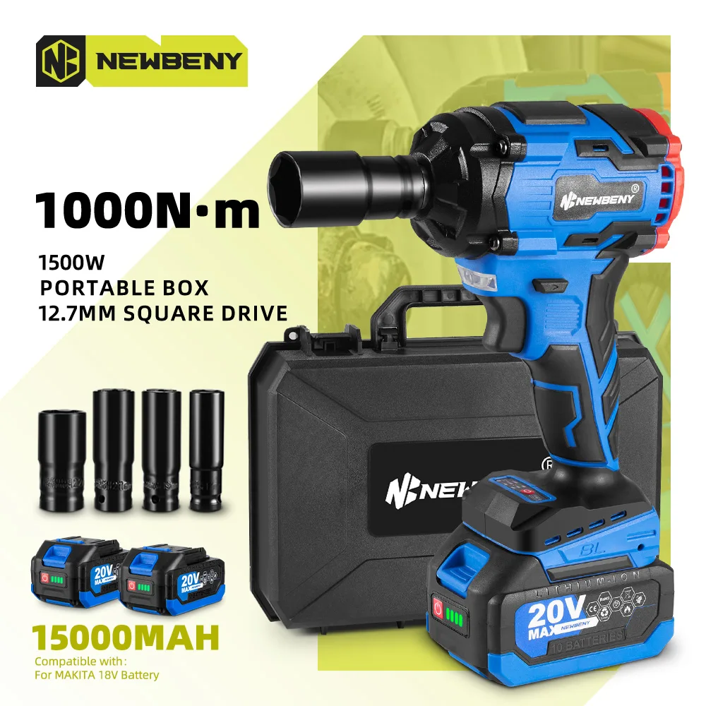 NEWBENY 1000N.M Torque Brushless Electric Impact Wrench 1/2 Inch Cordless Electric Wrench Screwdriver For Makita 18V Battery