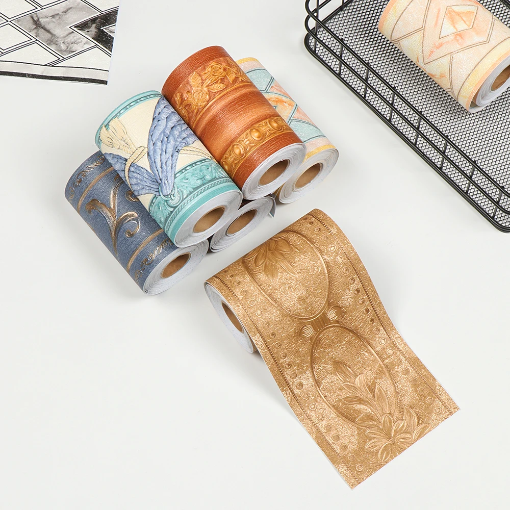 PVC Waist Line Wallpaper Retro Embossing Self-adhesive Living Room Skirting Line Border Wall Decor Corner Home Decor Art Sticker