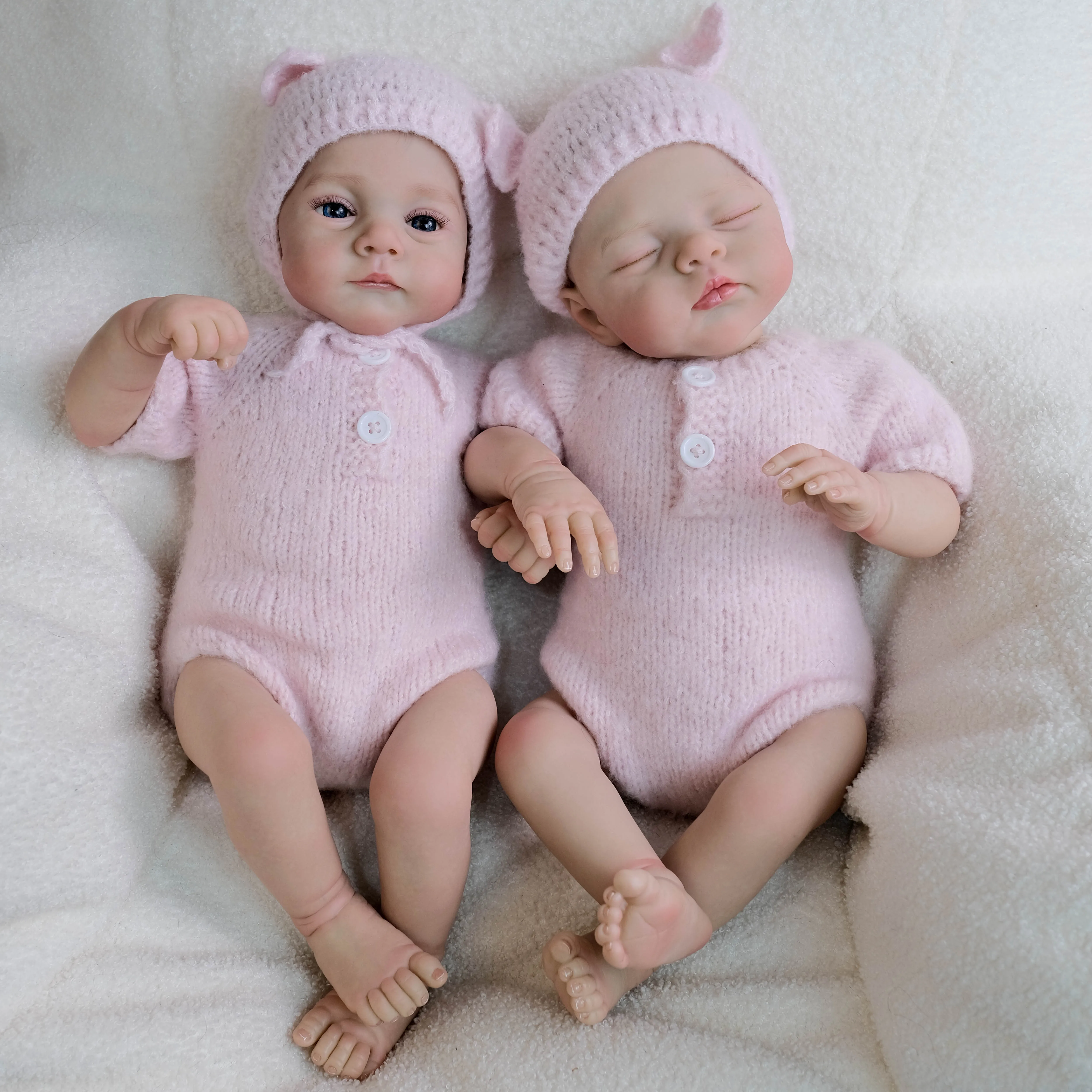 NPK 18inch  Reborn Baby Doll Handmade 3D Skin Twins Irys and Lily Multiple Layers Painting Collectible Lifelike Art Doll