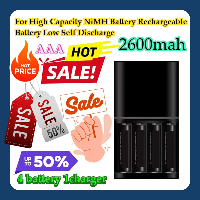 

4 battery 1charger For AAA High Capacity NiMH Battery Rechargeable Battery Low Self Discharge