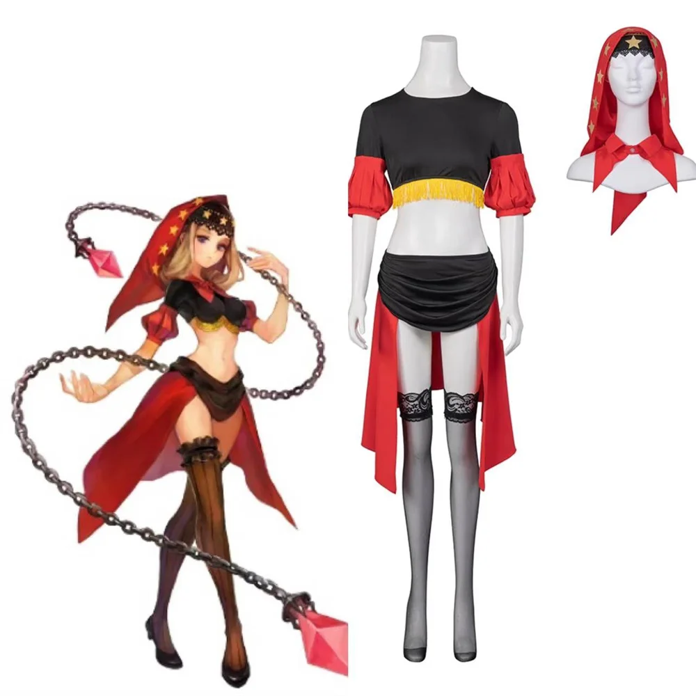 Game Odin Sphere Cosplay Costume Sexy Red and Black Dress Full Set Halloween Carnival Outfits