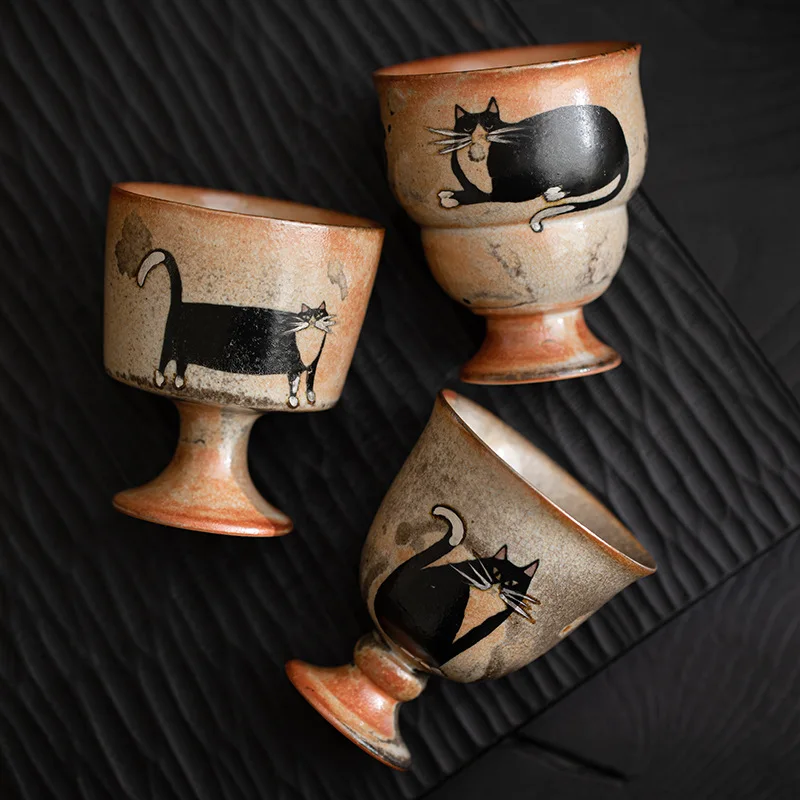 

Retro Style Ceramic Teacups with Large Infusion CapacityJapanese Yohen Shino Cat Tea Cups for Home Use,