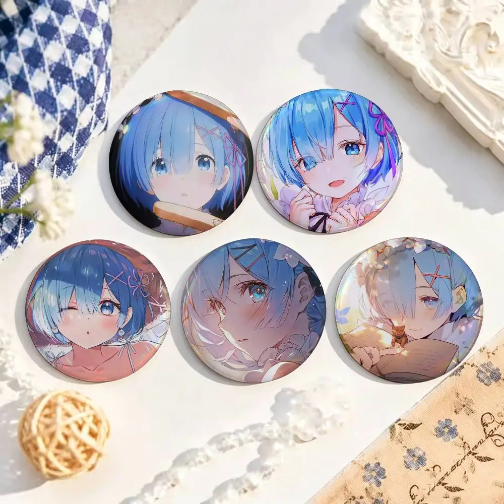 Popular Anime Re Zero Rem  Custom Enamel Pin Badges 25mm 32mm 44mm 58mm Backpack Hat Decor Toys Gifts