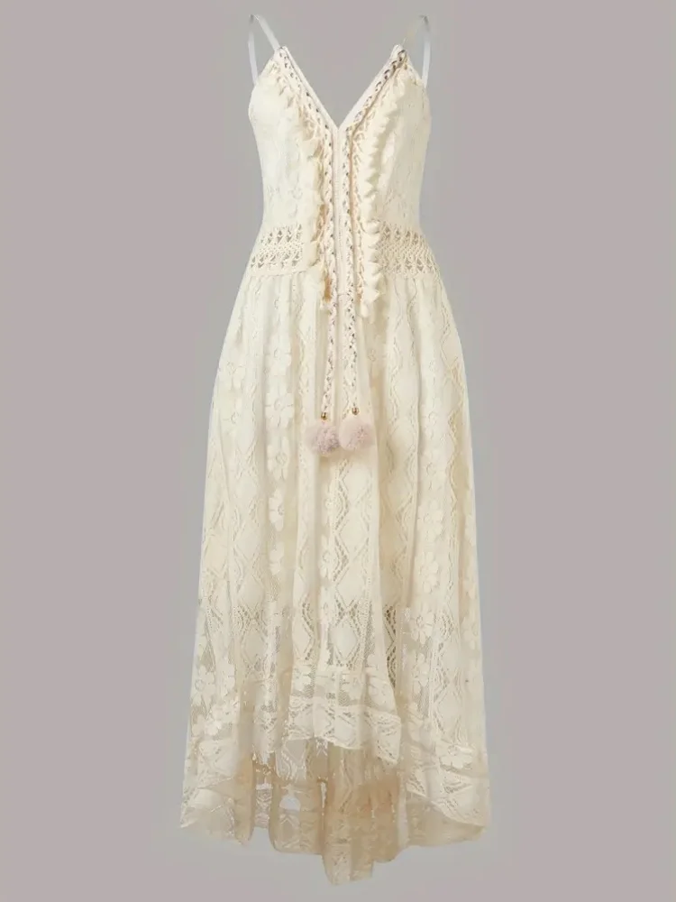 Verão renda sexy vestido feminino com decote em v férias praia vestidos elegante boho vestido de verão