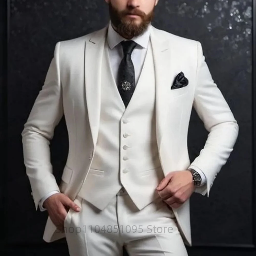 

Wedding Tuxedos Slim Fit Bridegroom For Men 3 Pieces Groomsmen Suit Male Formal Business Men Suits(Jacket+Vest+Pants）