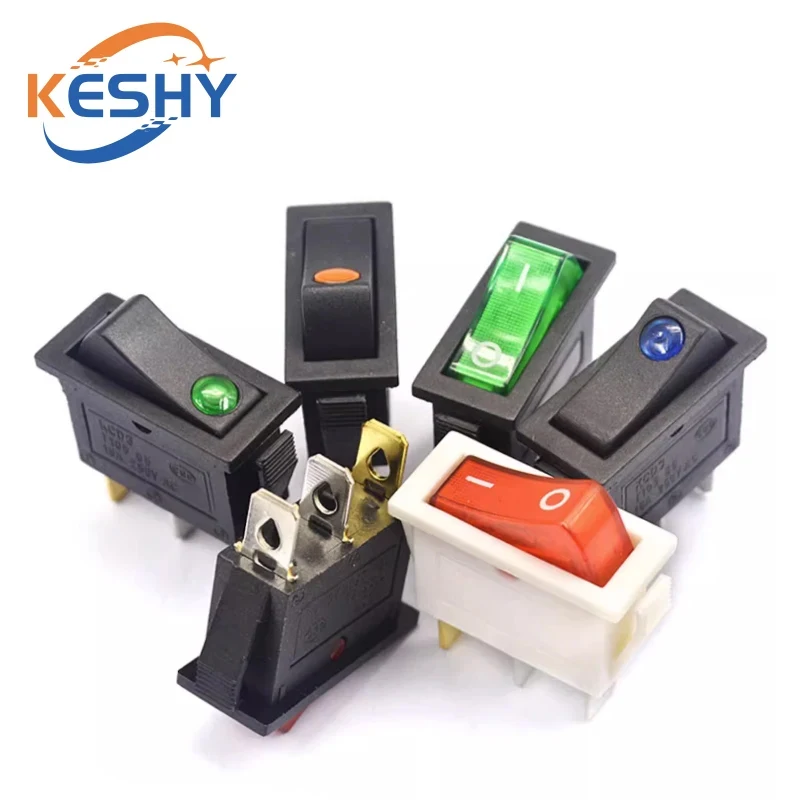 5PCS KCD3 Rocker Switch ON-OFF ON-OFF-ON 2 Position 3Pins Electrical equipment With Light Power Switch 16A 250V / 20A 125V AC