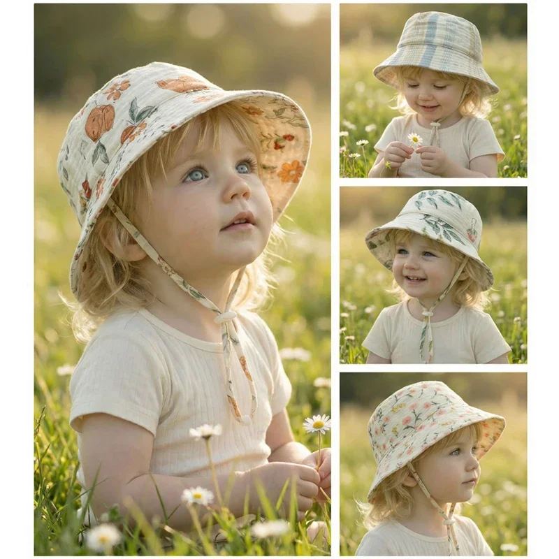 Muslin Baby Summer Hat Adjustable Kids Sun Hat 100% Cotton Children Panama Hats Infant Cap Toddler Bucket Hats 1-3Y view 3