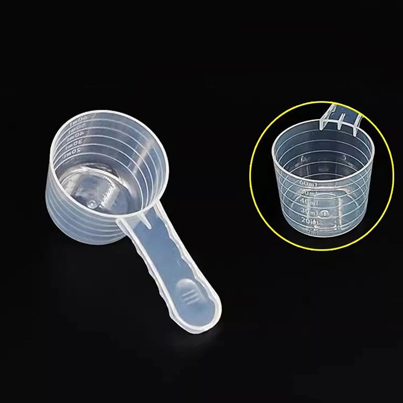 Cuchara de café medidora de plástico con escala, utensilio para hornear, leche en polvo, cuchara líquida de laboratorio, accesorios de cocina, 15/30/70/120ml