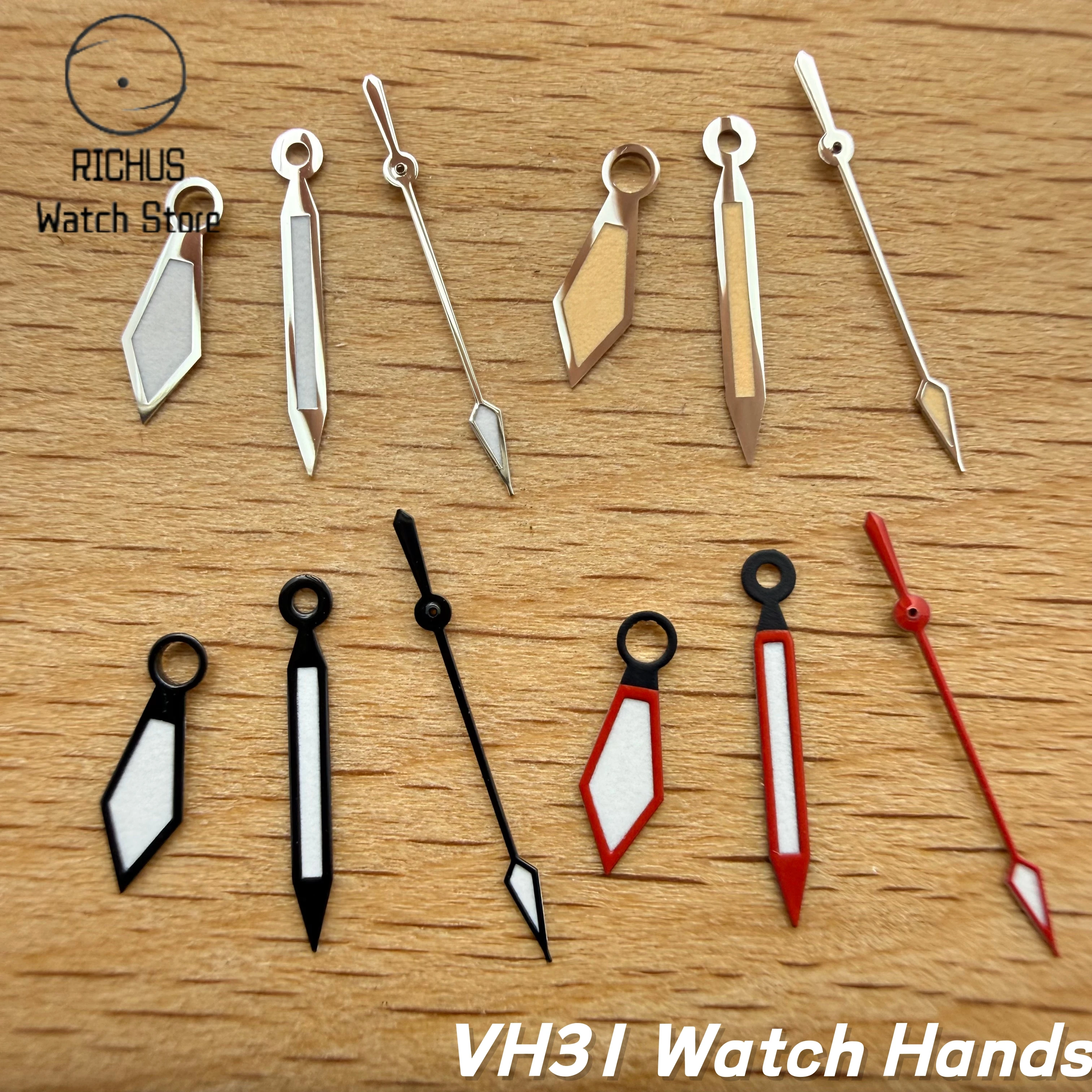 VH31 Watch Hands Green Luminous Silver Black Sweep Quartz Movement Needles DIY Watch Mod Repair Replacement Parts