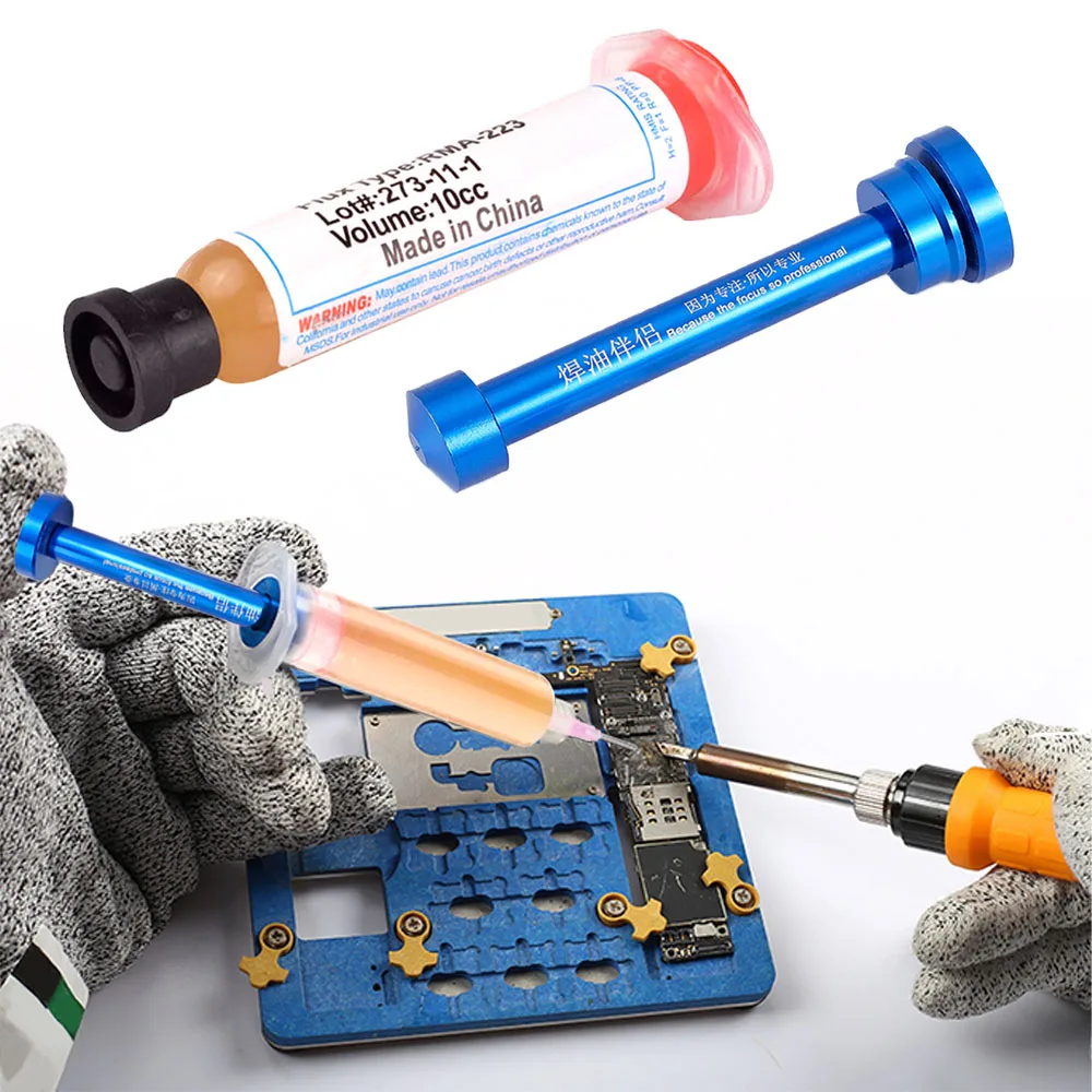 Solder Booster Aluminum alloy Booster Paste Flux Welding Soldering Oil Pusher Manual Syringe Plunger Dispenser Repair