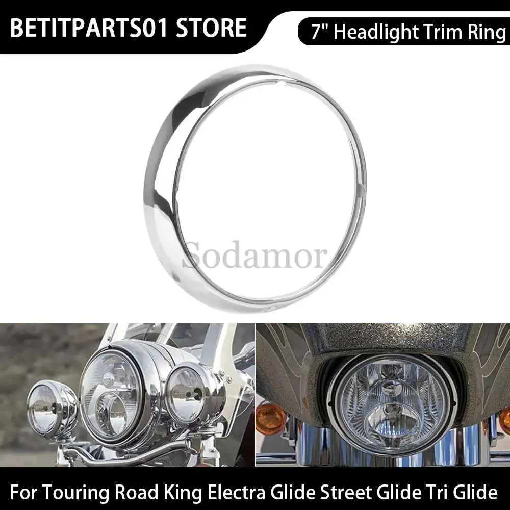 

Аксессуары для мотоциклов, 7-дюймовое накладное кольцо для фар, хромированное металлическое кольцо, подходит для Harley Touring Road King Electra Glide Street Glide Tri Glide