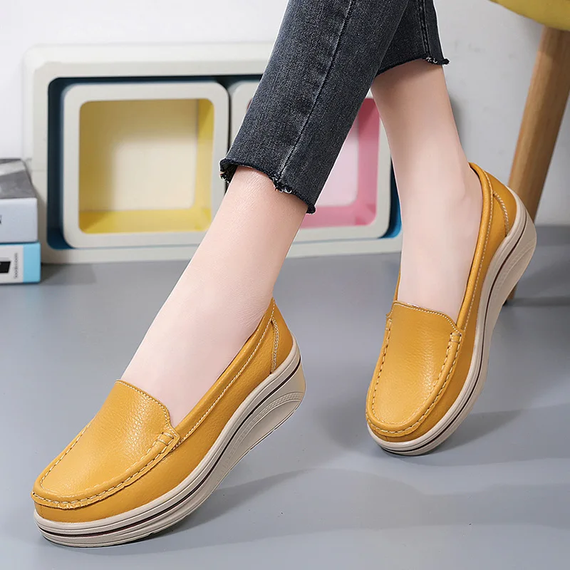 Autumn Women\'s Shoes Platform Flats Sneakers Female Moccasins Shoes Women Creepers Slip on Shoes Genuine Leather Ladies Loafers