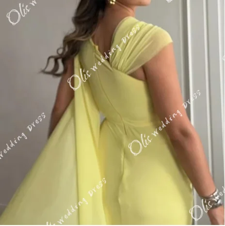 customizedElegant Off The Shoulder Chiffon Evening Dress Temperament Straight Floor Length Short Sleeves Vestidos Para 2025