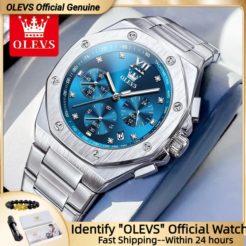 

OLEVS, лучшие оригинальные брендовые мужские кварцевые часы, модные крутые многоугольные водонепроницаемые часы со светящимся кодом времени, роскошные спортивные мужские часы