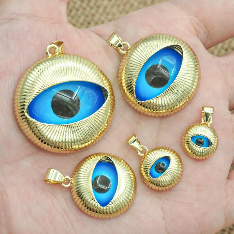 

10Pcs Islam Pendant Enamel Gold Color Turkish Round Coin Shape Religious Circle Evil Eye Copper Approx 31.7x39.3mm Jewelry