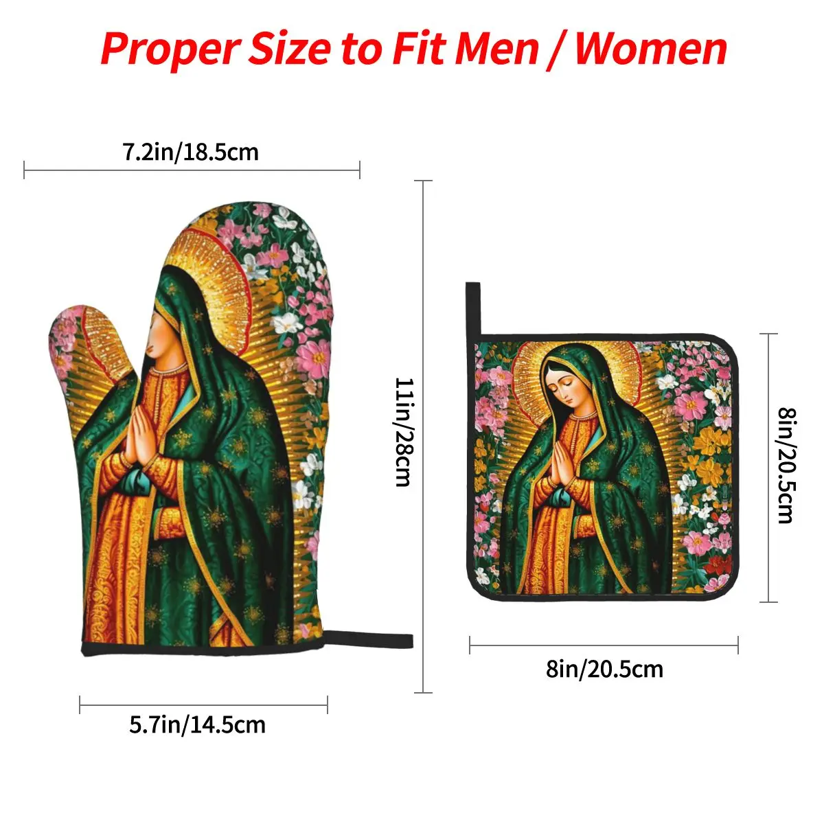 Our Lady Of Guadalupe Virgin Mary Mexican Oven Mitts and Pot Holder Sets of 4 for Baking Cooking BBQ Resistant Non-Slip Gloves