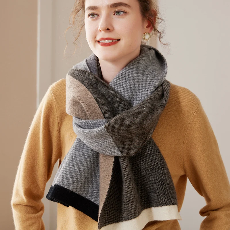 Arrival Autumn Winter 100% Cashmere Knitted Women Scarf Poncho Warm Fashion Capes Lady High Quality Scarves Thick Scarf Brand F