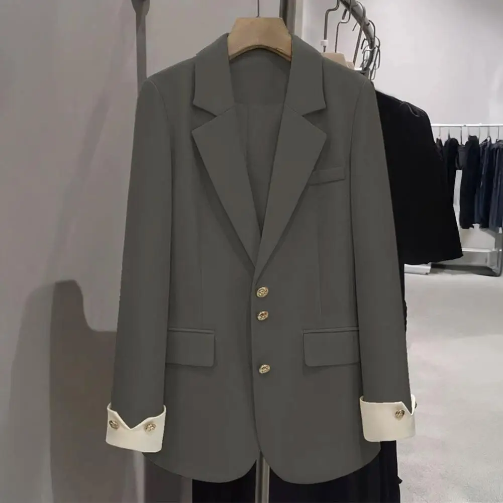 

Single Breasted Women Blazer Coat Lapel Long Sleeve Flap Pockets Versatile Women Suit Coat Solid Office Commuting Outerwear