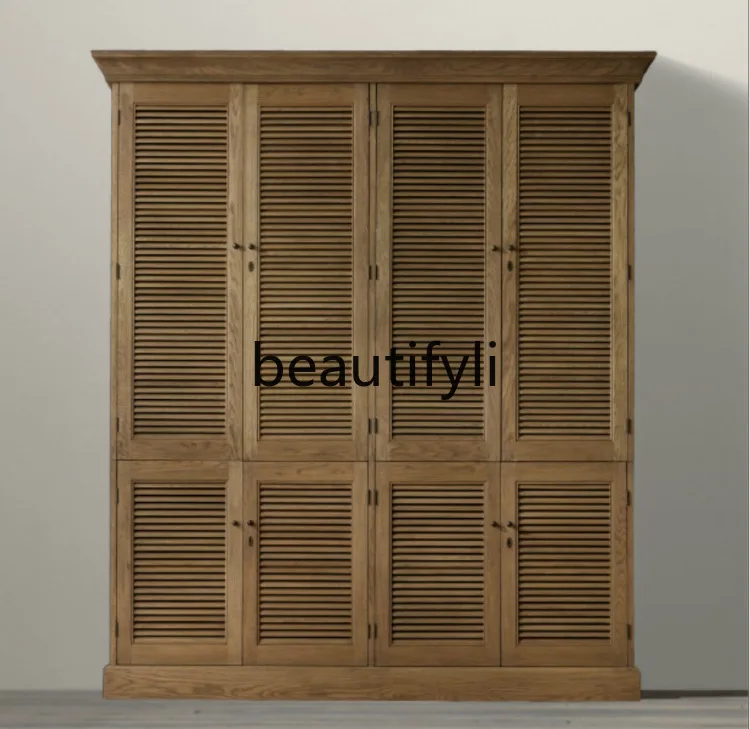

American Classical Solid Wood Furniture Shutter Wardrobe Solid Wood Villa American Country Vintage Wardrobe