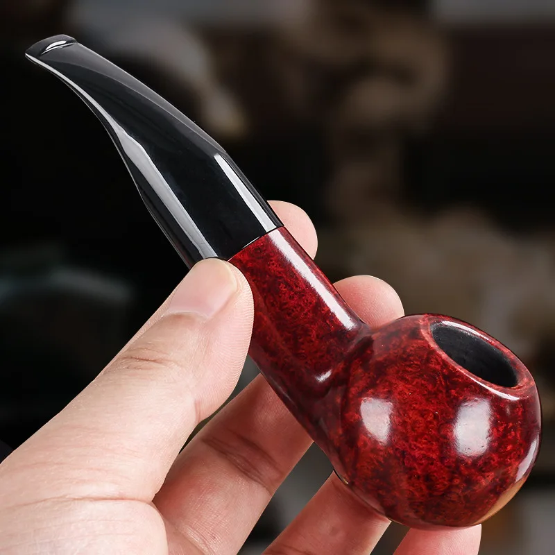 Spherical Briar Wood 9mm Filter Cut Tobacco Pipe Retro Gentleman Bent Type Handmade Smoking Pipe With Accessory Father's Gift