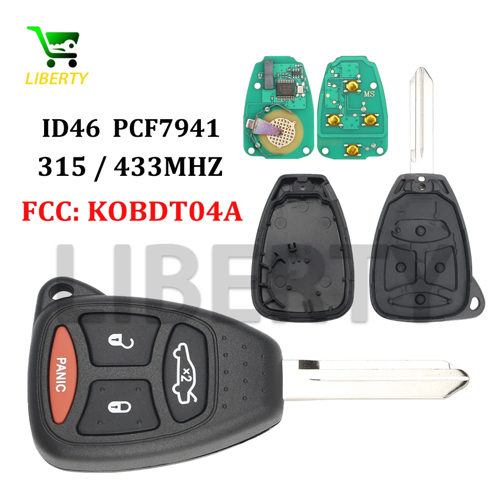 

Ly FCC KOBDT04A ID46 PCF7941 315/433MHz Car Remote Key For Jeep Wrangler Grand Cherokee Commander Compass Liberty Chrysler Dodge