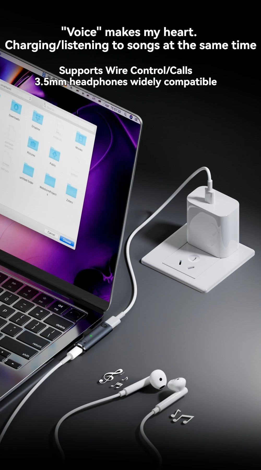 USB C to 3.5mm Headphone and Charger 2 In 1 Adapter Type-C to Aux Audio Jack with 100W PD Fast Charging Dongle for Laptop Mobile