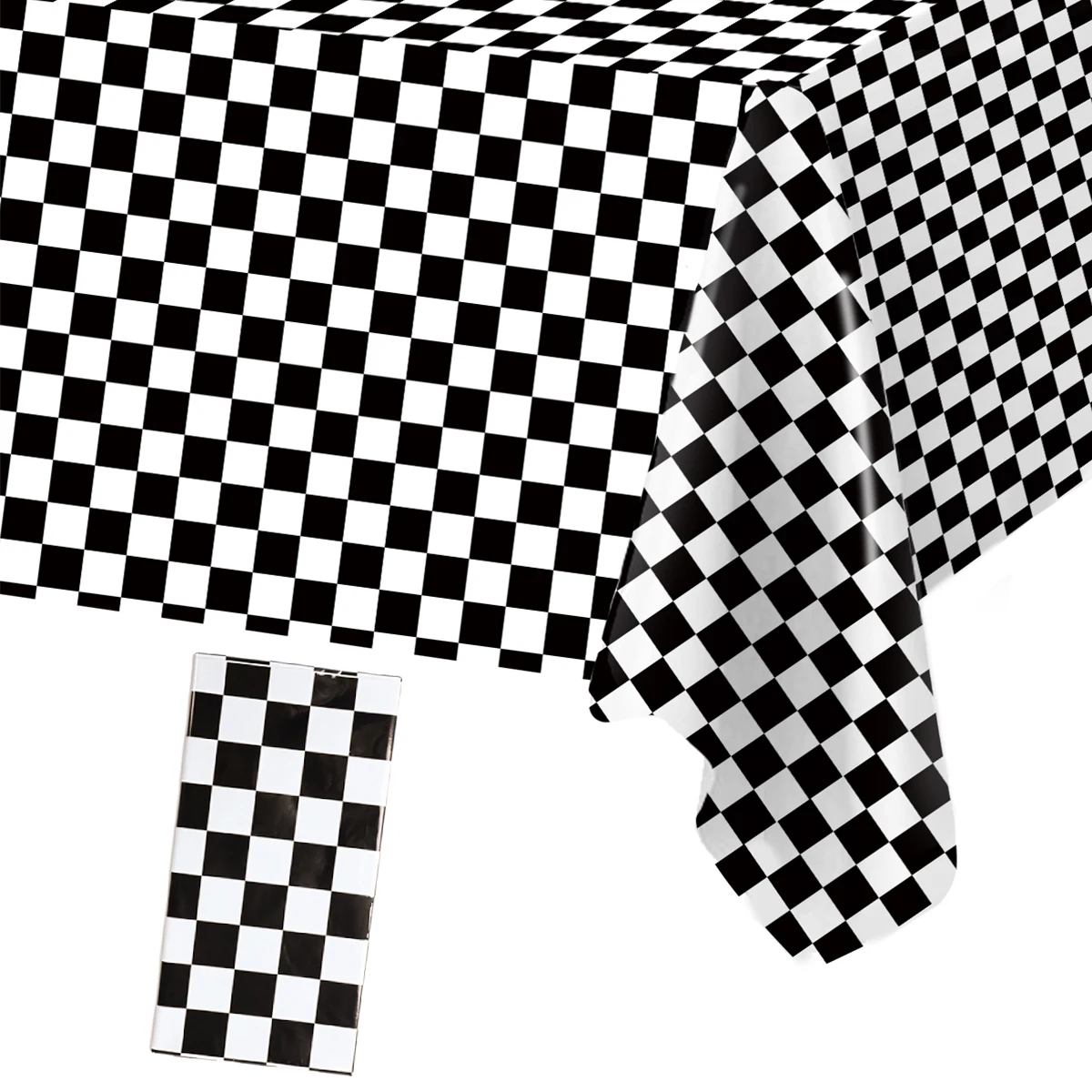 Black White Checkered Racing Tablecloth Happy 1st Birthday Party Decoration Kids Adults Table Cover Baby Shower Boys Supplies