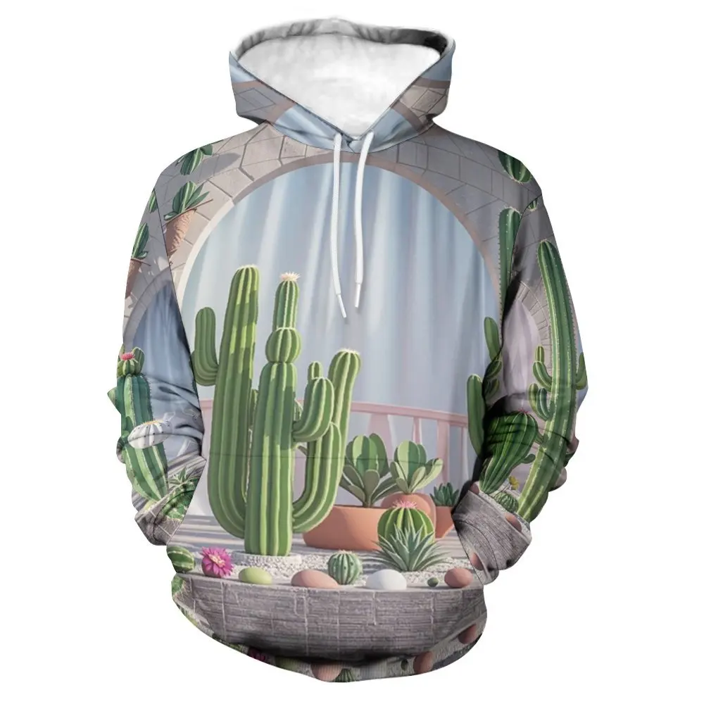 Mexico Saguaro Cactus 3D Printing Hoodies Men's  Pullover Sweatshirts Loose Y2k Long Sleeved Tops Kid Sportwear Streetwear Women