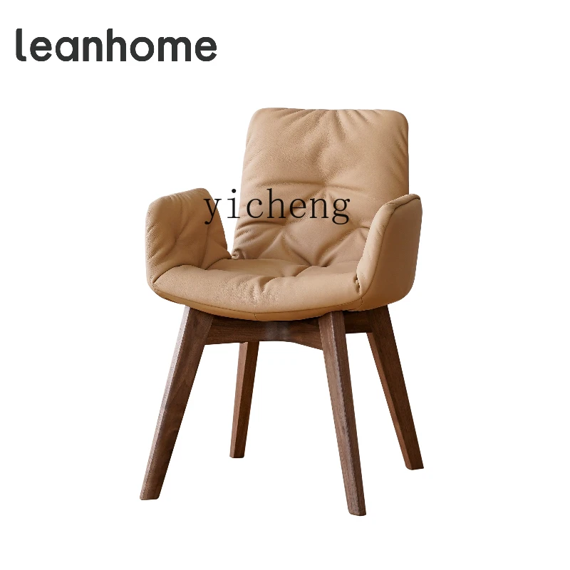 ZK Armchair Bedroom Solid Wood Simplicity First Layer Cowhide Dining Chair Stool Home Backrest Chair