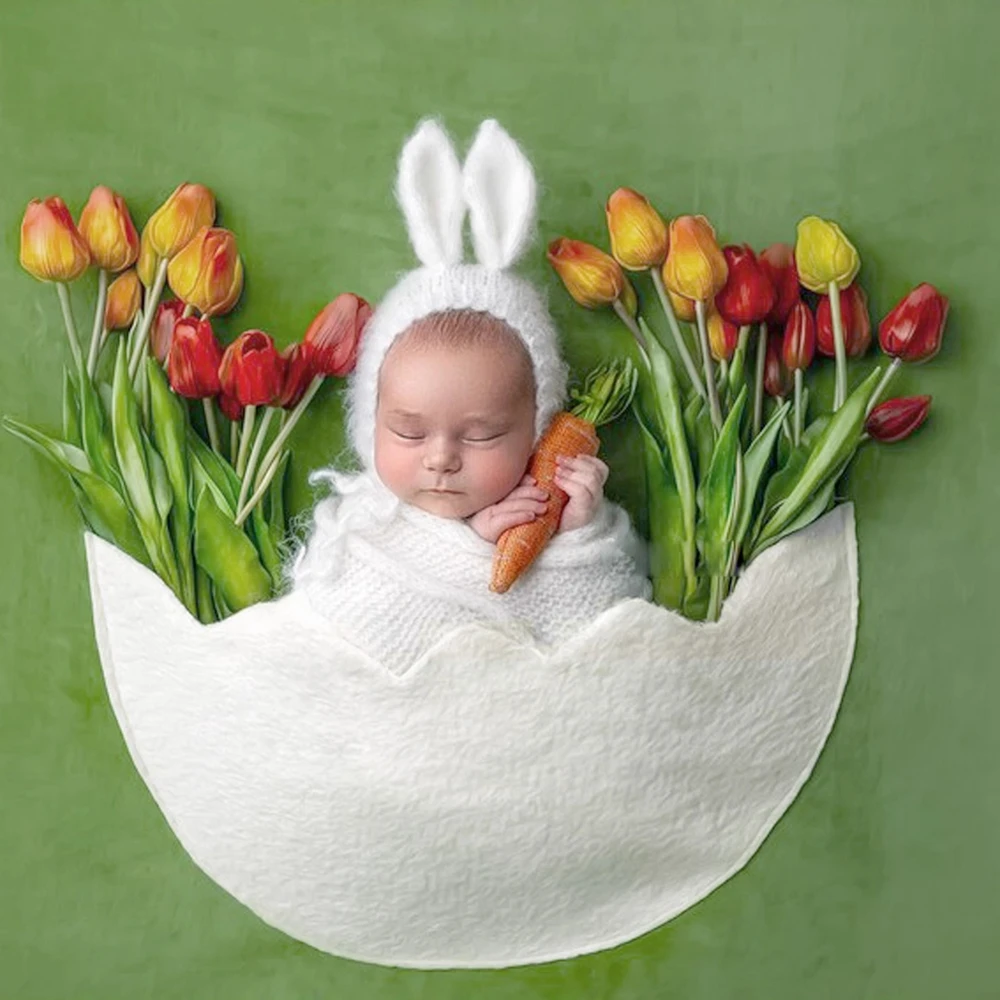 

Мягкий войлочный коврик-фон для фотосессии новорожденных с узором под яичную скорлупу, реквизит для Пасхи, для фотосессий малышей на 100 дней, милый студийный фон