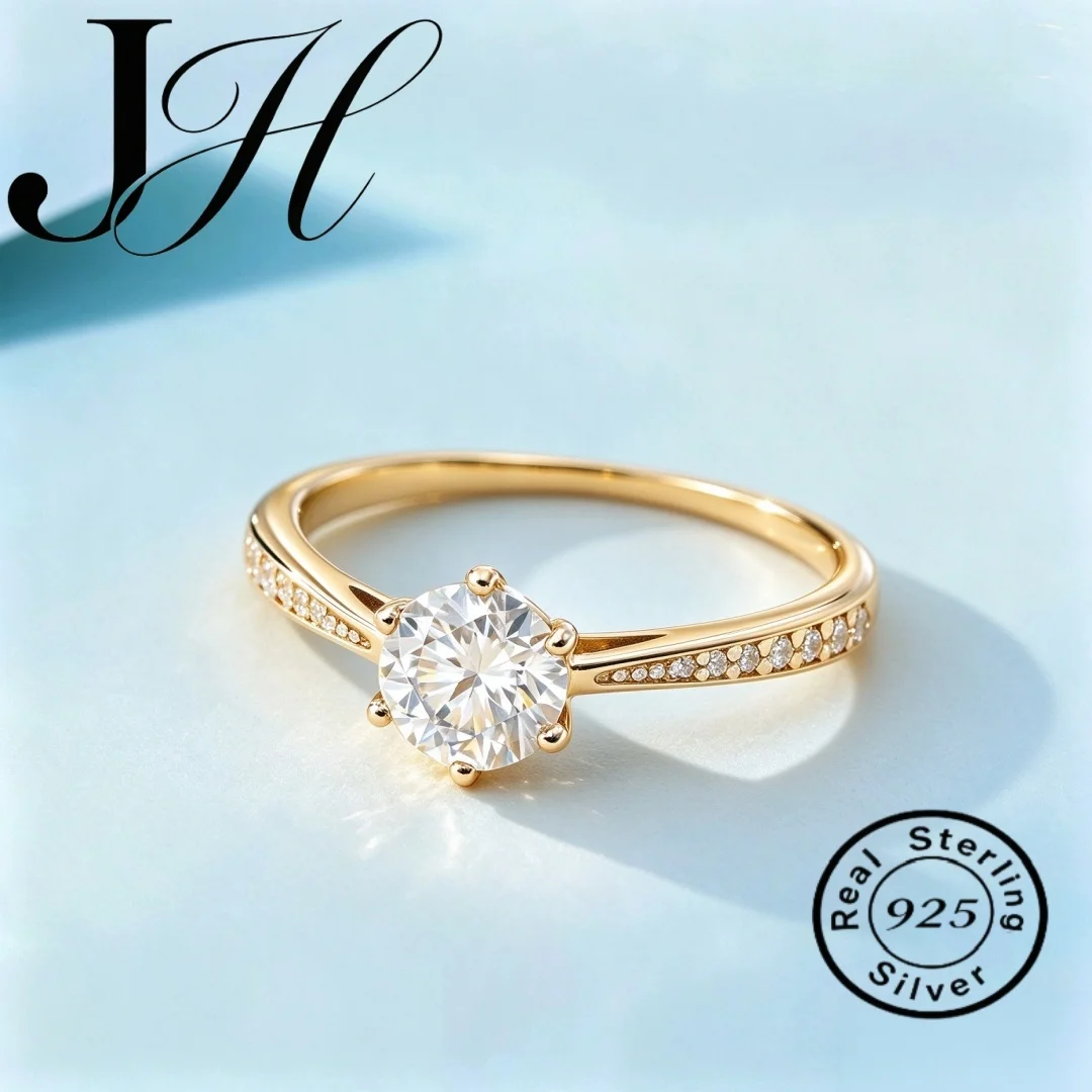 JOIASHOME Moissanite Engagement Ring 925 Sterling Silver Gold Plated Twist Band Round VVS1 Moissanite Women Wedding Jewelry