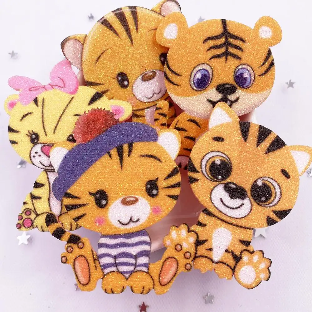 10 sztuk tkanina filcowa kolorowe Kawaii brokat proszek tygrys dziecko naszywki odzież szycie DIY kokarda do włosów aplikacja akcesoria rzemieślnicze XE81