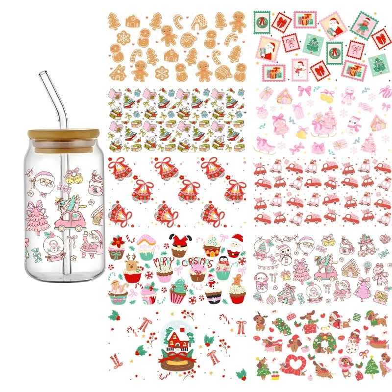 3D New Christmas Design Transfer Sticker Wraps Cup Car Tree Series Fashion UV DTF Waterproof Decals DIY Sticker