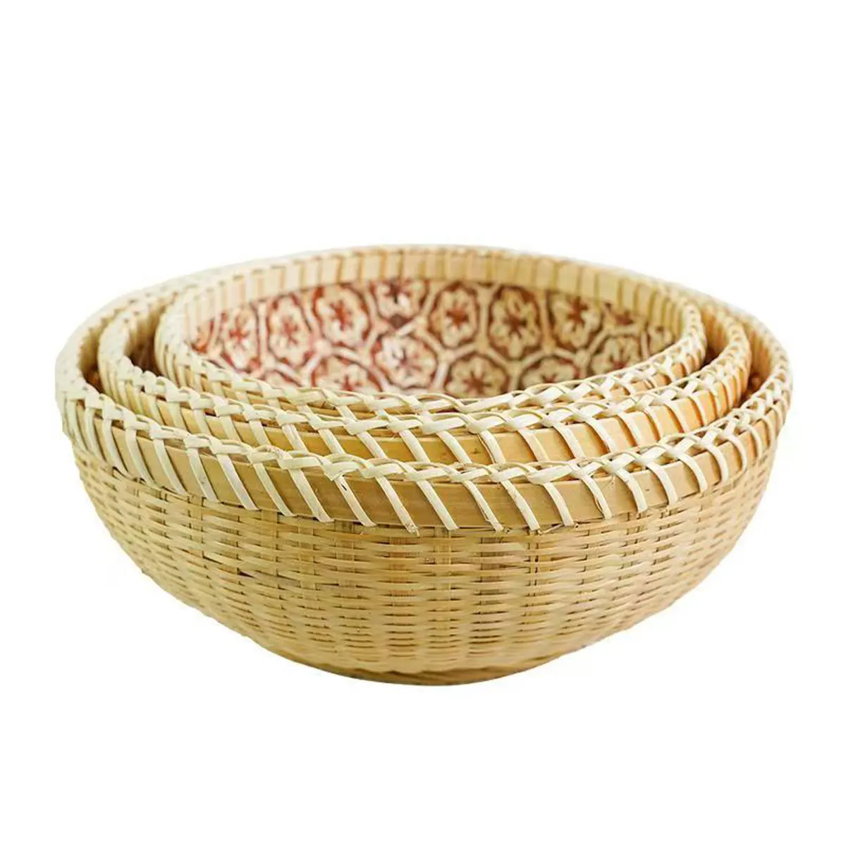 1 Pc 7/ 8.6/9.8inch Bamboo Woven Dustpan Round Cut Out Dustpan Sieve Bamboo Wooden Storage Basket Household Perforated Fruit Basket Vegetable