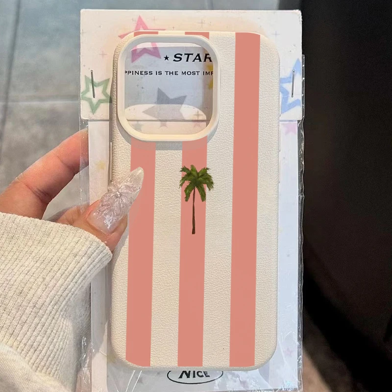 Funda de teléfono con patrón de rayas de árbol de coco para iPhone 11 12 13 14 15 16 17 Pro Max 16E 17Air X XR XS Max 14 Plus cubierta a prueba de golpes