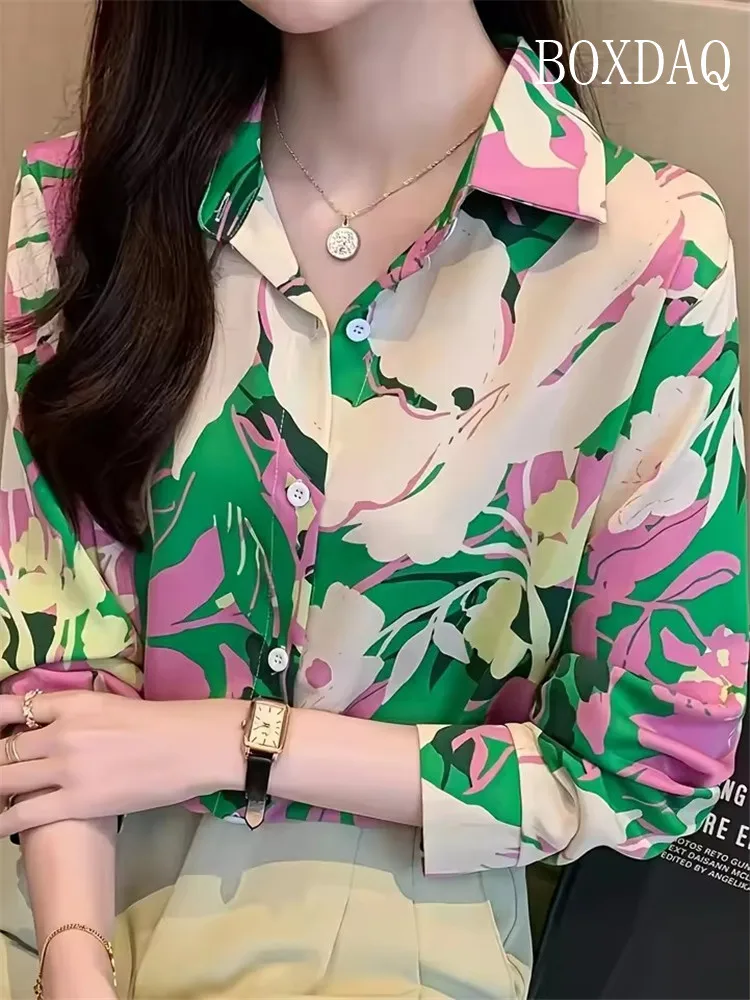 

2025 New Women's Lapel Shirt Spring Autumn Button Elegant Shirt Casual Daily Long Sleeve Blouse Fashion Party Women's Clothing