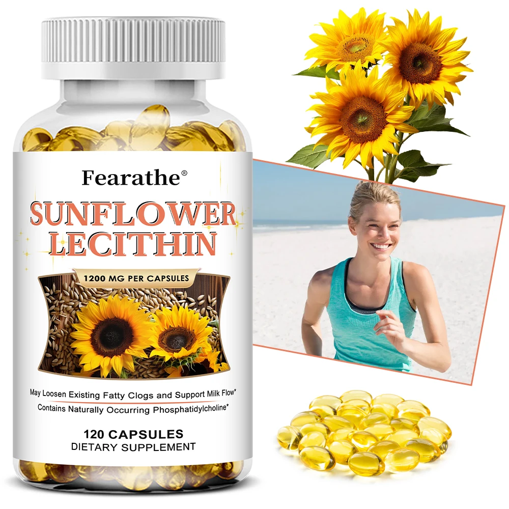 

Sunflower Lecithin 1200mg - Rich in Phosphatidyl Choline & Sunflower Seed Oil,Non-GMO, Soy Free, Gluten Free,Vegan Friendly