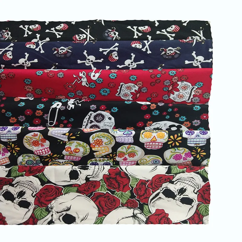 

48x120 см винтажная брендовая темно-синяя серия пиратских черепов с принтом, хлопковая ткань из спандекса, эластичная эластичная ткань для шитья своими руками