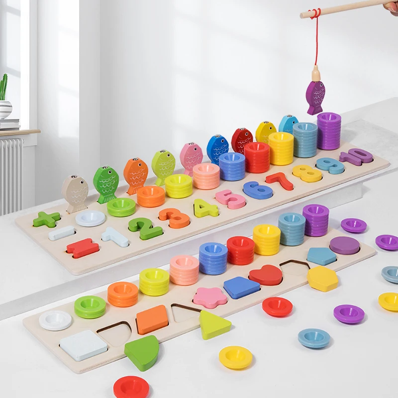 Bambini Montessori Matematica Giocattoli Per I Più Piccoli Educativi Puzzle Di Legno Giocattoli Da Pesca Conteggio Numero Forma Corrispondenza Selezionatore Giochi Giocattolo Da Tavolo
