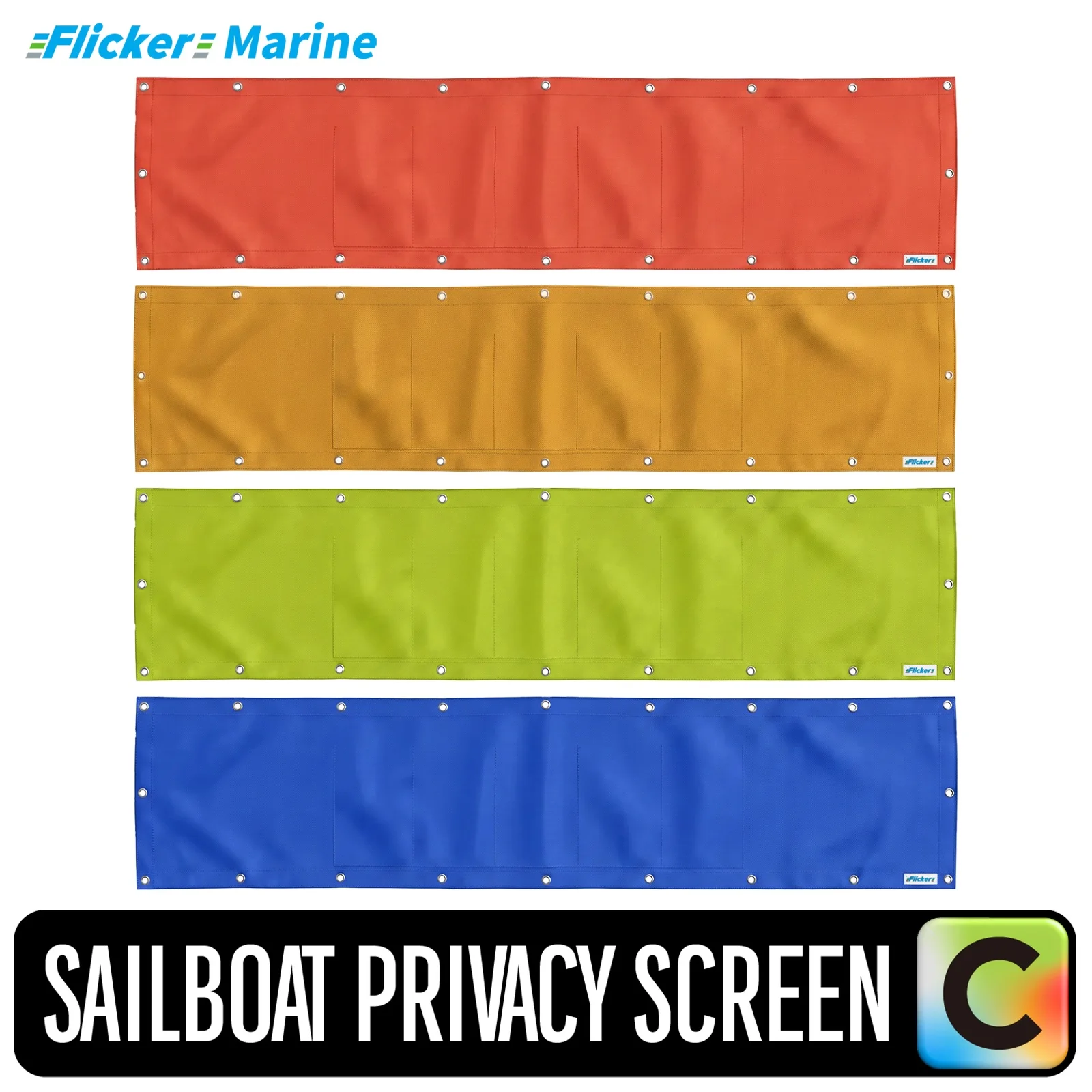 Compatible with Sailboat Privacy Screen, Multi-Size Options, FLICKER MARINE, 50cm Wide UV Shade & Wind Shield, Reinforced Edge D