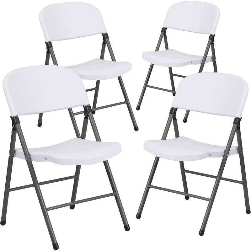 

4 Pack 330 lb. Capacity Granite White Plastic Folding Chair with Charcoal Frame